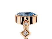 Milgrain Bezel Engagement Ring Setting for Fancy Blue Oval Center with Marquise Stations and Bezel Head in Rose Gold