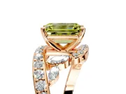 Solitaire Engagement Ring Setting for Fancy Yellow Emerald Cut Center with Pave Bypass Twist Band and Prong Head in Rose Gold