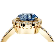 Halo Engagement Ring Setting for Fancy Blue Round Cut Center with Inner Milgrain Border and Prong Head in Yellow Gold