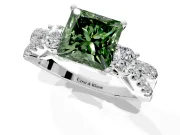 3 Stone Engagement Ring Setting for Fancy Green Princess Cut Center with Pave Split Shank and Prong Head in Platinum