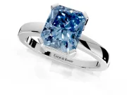 Solitaire Engagement Ring Setting for Fancy Blue Radiant Cut Center with Plain Band and Flat Tab Prong Head in Platinum