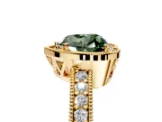 Milgrain Halo Engagement Ring Setting for Fancy Green Heart-Shaped Center with Wide Pave Band and Prong Head in Yellow Gold