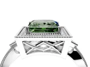 Halo Engagement Ring Setting for Fancy Green Princess Cut Center with Milgrain Rim, Pave Band and Prong Head in Sterling Silver