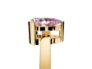 Solitaire Engagement Ring Setting for Fancy Pink Pear-Shaped Center with Plain Band and Flat Tab Prong Head in Yellow Gold