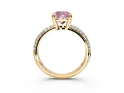 Solitaire Engagement Ring Setting for Fancy Pink Cushion Cut Center with Multi-Row Pave Accents and Basket Head in Yellow Gold