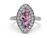 Bezel-Framed Halo Engagement Ring Setting for Fancy Pink Marquise Center with Pave Band and Prong Head in Sterling Silver
