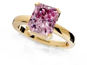 Solitaire Engagement Ring Setting for Fancy Pink Radiant Cut Center with Plain Band and Flat Tab Prong Head in Yellow Gold