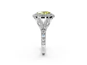 Double Halo Engagement Ring Setting for Fancy Yellow Oval Center with Narrow Pave Split Shank and Prong Head in Platinum