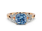 Solitaire Engagement Ring Setting for Fancy Blue Cushion Cut Center with Marquise Flower Shoulders and Prong Head in Rose Gold