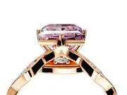 Solitaire Engagement Ring Setting for Fancy Pink Princess Cut Center with Accented Twist Band and Leaf Prong Head in Rose Gold