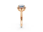 Starburst Halo Engagement Ring Setting for Fancy Blue Princess Cut Center with Thin Round-Wire Band and Prong Head in Rose Gold