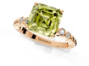 Solitaire Engagement Ring Setting for Fancy Yellow Asscher Cut Center with Bezel-Dot Beaded Band and Prong Head in Rose Gold