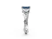 Solitaire Engagement Ring Setting for Fancy Blue Emerald Cut Center with Pave and Plain Crossover Band and Prong Head in White Gold