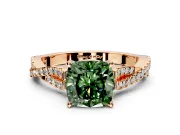 Solitaire Engagement Ring Setting for Fancy Green Cushion Cut Center with Twisted Pave Split Shank and Prong Head in Rose Gold