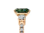 3 Stone Engagement Ring Setting for Fancy Green Emerald Cut Center with Round Cut Side Accents and Prong Head in Rose Gold