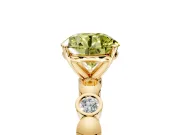 Solitaire Engagement Ring Setting for Fancy Yellow Round Cut Center with Beaded Bezel Station Band and Prong Head in Yellow Gold