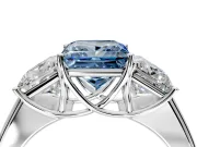3 Stone Engagement Ring Setting for Fancy Blue Princess Cut Center with Raised Basket Heads and Prong Head in Sterling Silver