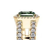 Halo Engagement Ring Setting for Fancy Green Asscher Cut Center with Wide-Open Pave Split Shank and Prong Head in Yellow Gold