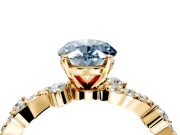Solitaire Engagement Ring Setting for Fancy Blue Oval Center with Bar-Station Pave Twist and Prong Head in Yellow Gold