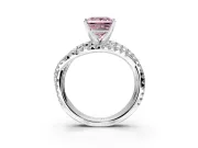 Solitaire Engagement Ring Setting for Fancy Pink Princess Cut Center with Woven 3-Strand Pave Band and Prong Head in Platinum