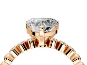 Solitaire Engagement Ring Setting for Heart-Shaped Center with Bezel-Dot Beaded Band and Prong Head in Rose Gold