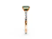 Baguette Engagement Ring Setting for Fancy Green Asscher Cut Center with Alternating Bar-Set Band and Prong Head in Rose Gold