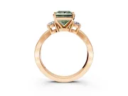3 Stone Engagement Ring Setting for Fancy Green Princess Cut Center with Pave Twist Band and Prong Head in Rose Gold