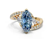 Solitaire Engagement Ring Setting for Fancy Blue Marquise Center with Pave Bypass Twist Band and Prong Head in Yellow Gold