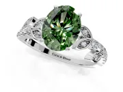 Leaf Motif Engagement Ring Setting for Fancy Green Oval Center with Pave Band and Prong Head in Sterling Silver