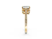 Cathedral Engagement Ring Setting for Asscher Cut Center with Antique-Style Pave Band and Prong Head in Yellow Gold