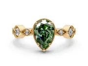 Vintage Station Engagement Ring Setting for Fancy Green Pear-Shaped Center with Accents and Prong Head in Yellow Gold