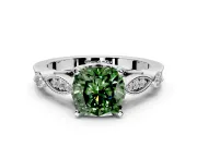 Solitaire Engagement Ring Setting for Fancy Green Cushion Cut Center with Marquise and Bezel Accents and Prong Head in Sterling Silver