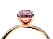 Solitaire Engagement Ring Setting for Fancy Pink Emerald Cut Center with Micro Pave Band and Prong Head in Rose Gold