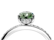 Solitaire Engagement Ring Setting for Fancy Green Pear-Shaped Center with Fine Pave Band and Prong Head in Platinum