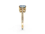 Cathedral Engagement Ring Setting for Fancy Blue Asscher Cut Center with Antique-Style Pave Band and Prong Head in Yellow Gold
