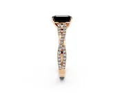 Solitaire Engagement Ring Setting for Fancy Black Emerald Cut Center with Twisted Pave Split Shank and Prong Head in Rose Gold