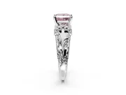 Solitaire Engagement Ring Setting for Fancy Pink Princess Cut Center with Filigree Accent Basket and Prong Head in White Gold