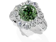 Large Accent Halo Engagement Ring Setting for Fancy Green Round Cut Center with Pave Split Shank and Prong Head in Platinum
