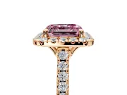 Halo Engagement Ring Setting for Fancy Pink Asscher Cut Center with Raised Halo, Pave Band and Prong Head in Rose Gold