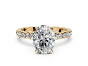 Open Basket Engagement Ring Setting for Oval Center with Pave Band and Prong Head in Yellow Gold