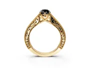 Solitaire Engagement Ring Setting for Fancy Black Marquise Center with Engraved Pave Band and Prong Head in Yellow Gold