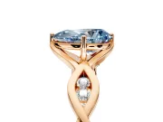 Solitaire Engagement Ring Setting for Fancy Blue Pear-Shaped Center with Accented Twist Band and Leaf Prong Head in Rose Gold