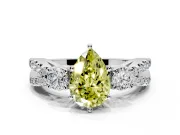 3 Stone Engagement Ring Setting for Fancy Yellow Pear-Shaped Center with Pave Split Shank and Prong Head in Platinum
