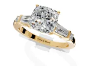Bar-Set Engagement Ring Setting for Cushion Cut Center with Tapered Baguette Accents and Prong Head in Yellow Gold