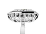 Halo Engagement Ring Setting for Princess Cut Center with Milgrain Bezel Rim, Plain Band and Prong Head in Sterling Silver