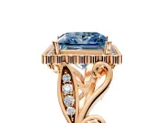Halo Engagement Ring Setting for Fancy Blue Princess Cut Center with Leaf Motif Split Shank and Prong Head in Rose Gold
