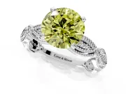 Solitaire Engagement Ring Setting for Fancy Yellow Round Cut Center with Marquise Panel Band and Prong Head in White Gold