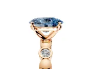 Solitaire Engagement Ring Setting for Fancy Blue Oval Center with Beaded Bezel Station Band and Prong Head in Rose Gold