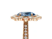 Milgrain Halo Engagement Ring Setting for Fancy Blue Oval Center with Bezel Point Accents and Prong Head in Rose Gold
