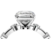 Solitaire Engagement Ring Setting for Asscher Cut Center with Bezel Station Band and Prong Head in Sterling Silver